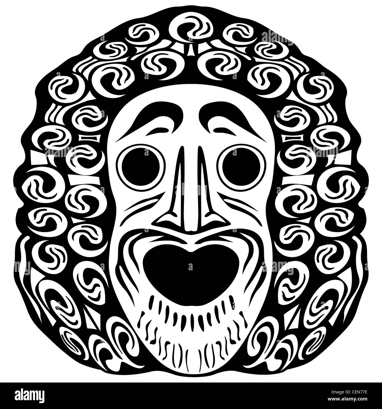 tribal face against white background; abstract vector art illustration Stock Photo