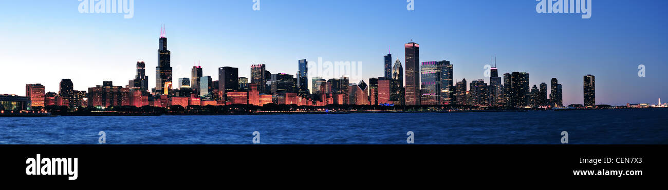 Chicago city downtown urban skyline panorama at dusk with skyscrapers ...