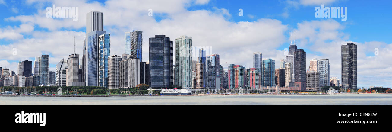 Chicago City Urban Skyline Panorama With Skyscrapers Over Lake Michigan ...