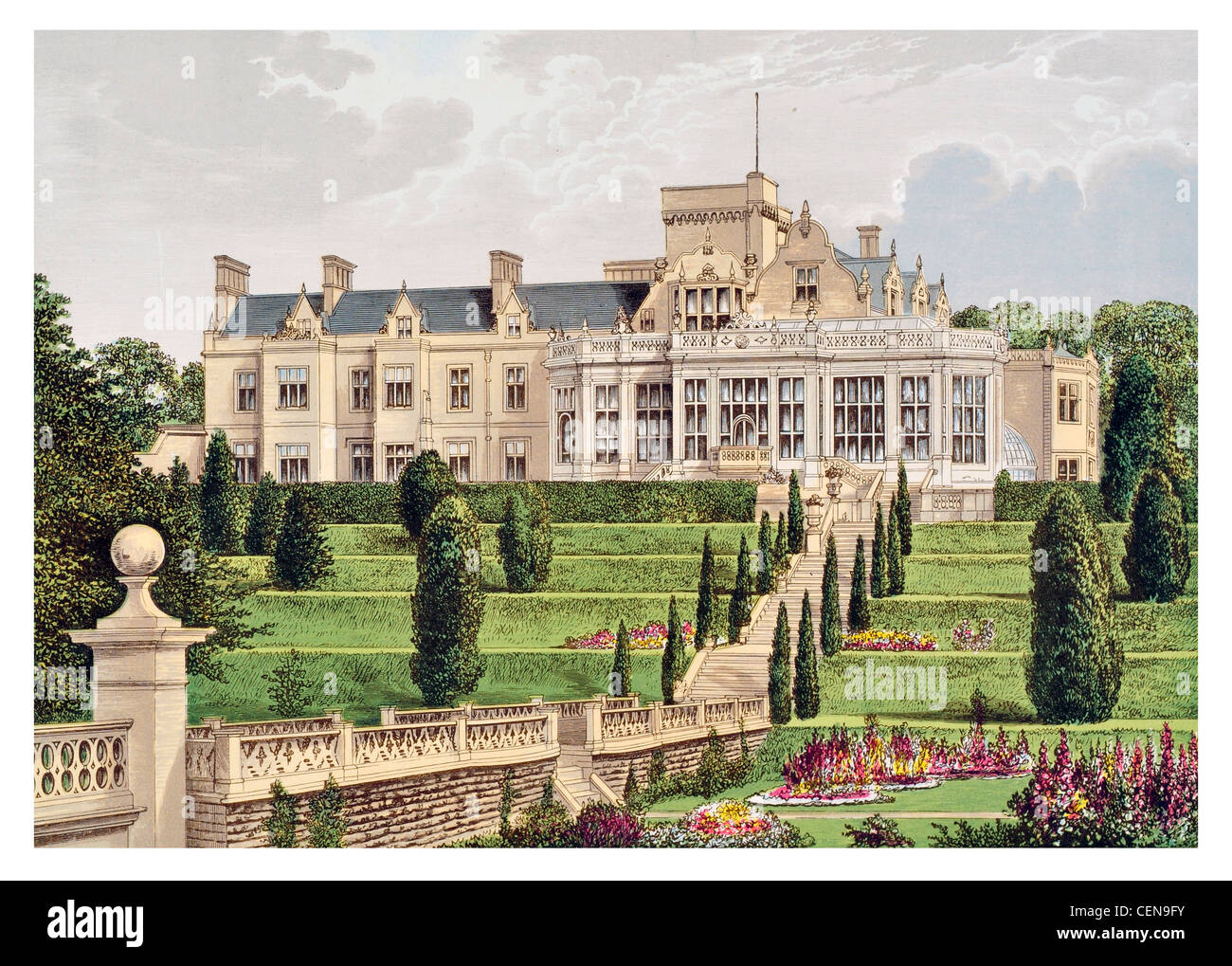 Easton Hall Mansion Lancashire England UK Sir Henry Cholmeley Victorian Landscape garden Stock Photo