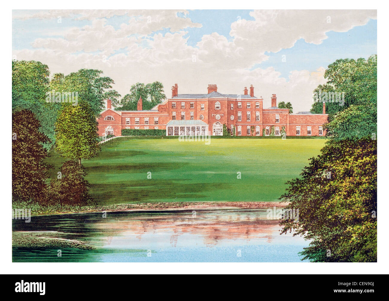 Lawton Hall country house Cheshire England hotel school Grade II listed building UK Lake Pond Stock Photo