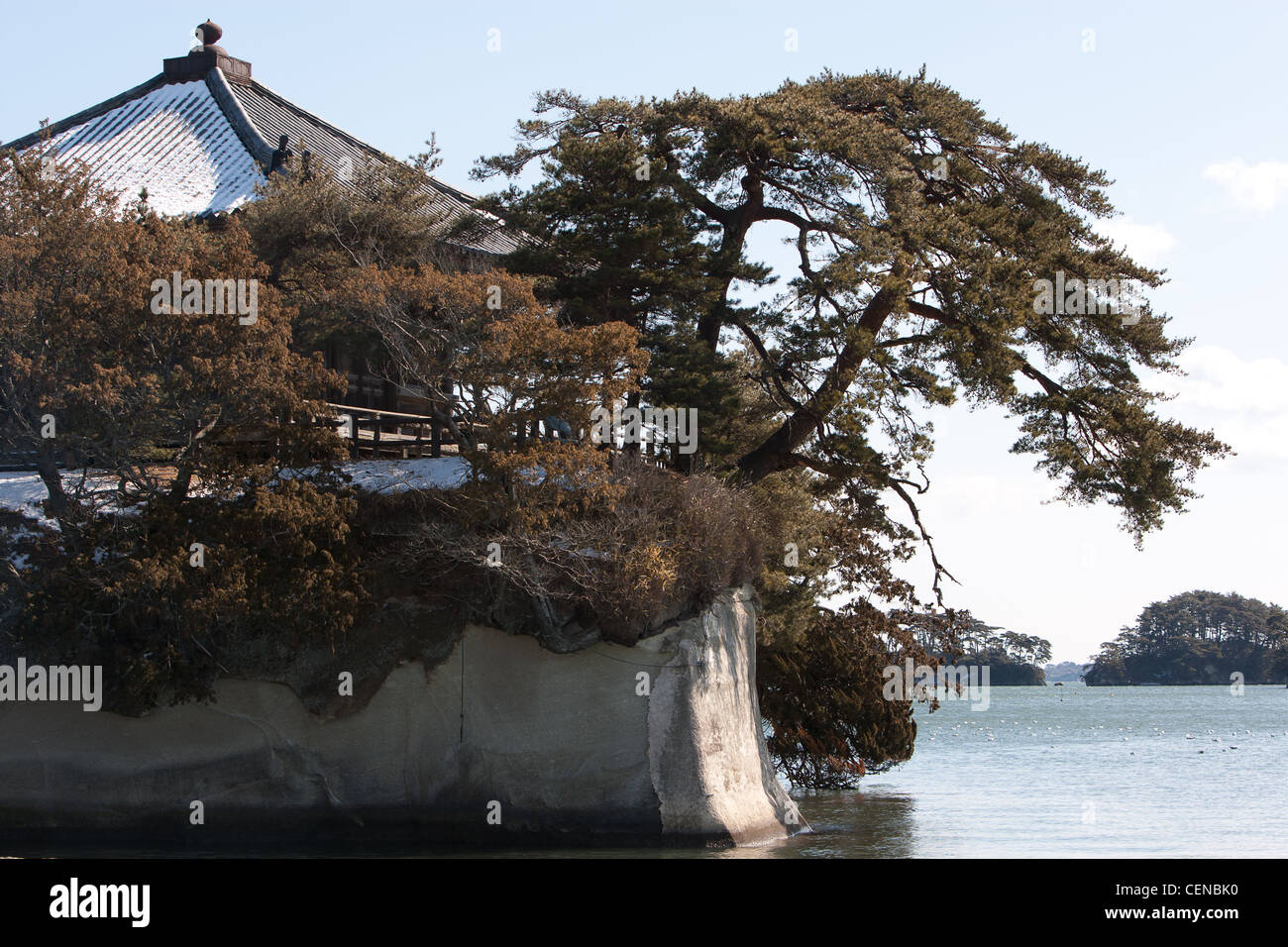 Seascapes, and landscapes of pine trees on the island of Fukuura and neighbouring islands, in Matsushima town, Japan, Stock Photo