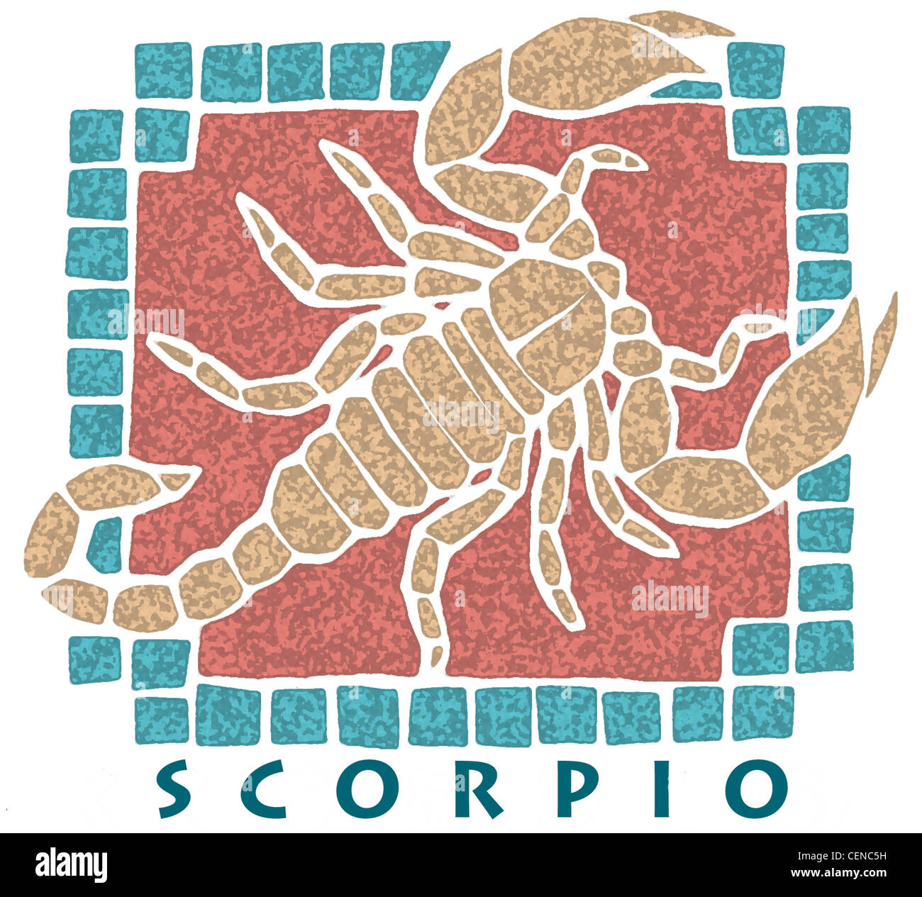 Star sign Scorpio aqua blue mosaic border illustration of a scorpio ...