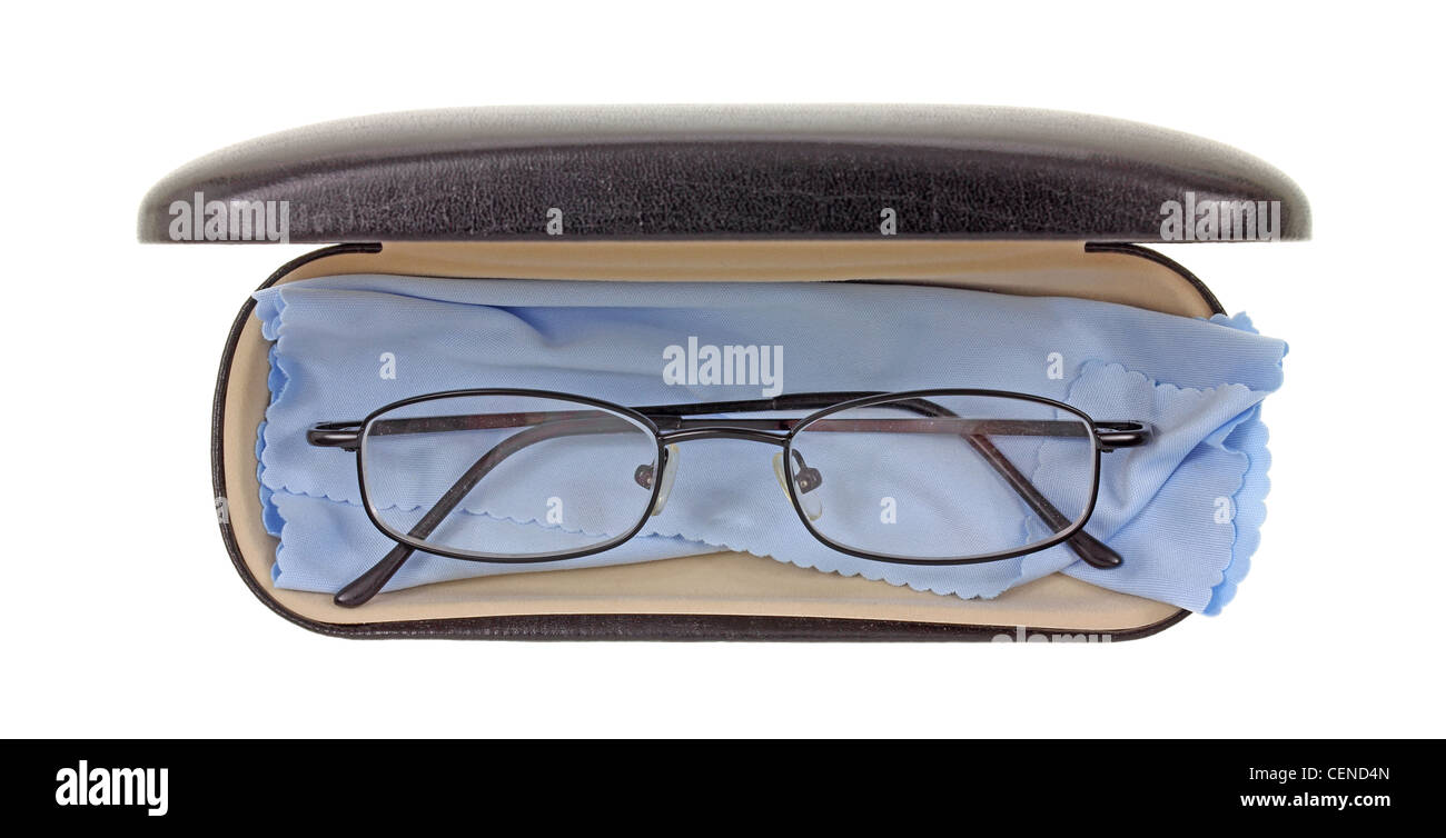 Black rimmed eyeglasses in case Stock Photo Alamy