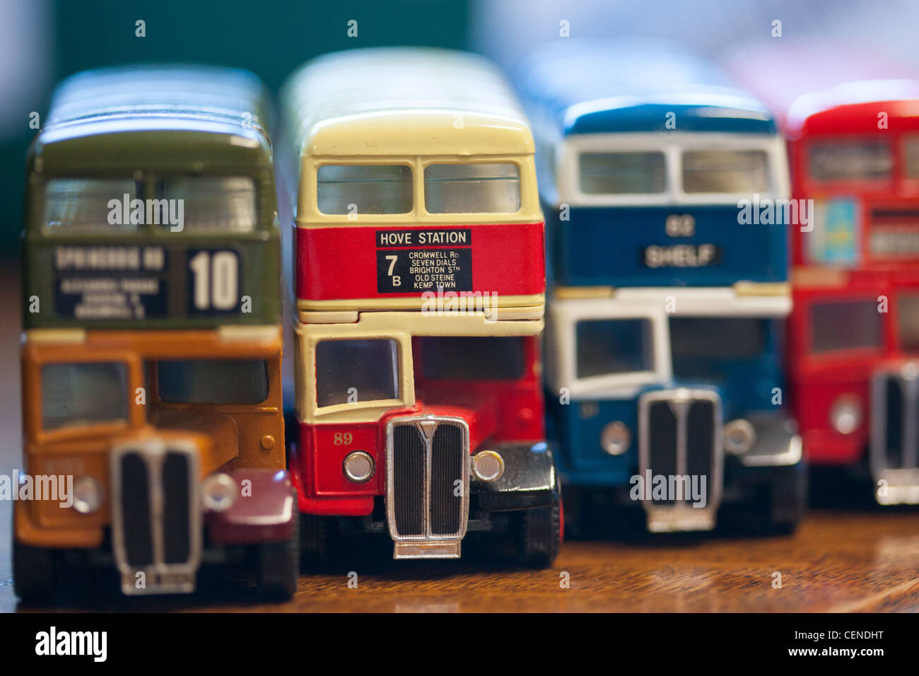 collectors Toy buses for sale on display at an Auction Montrose Scotland. 1960s bus Stock Photo