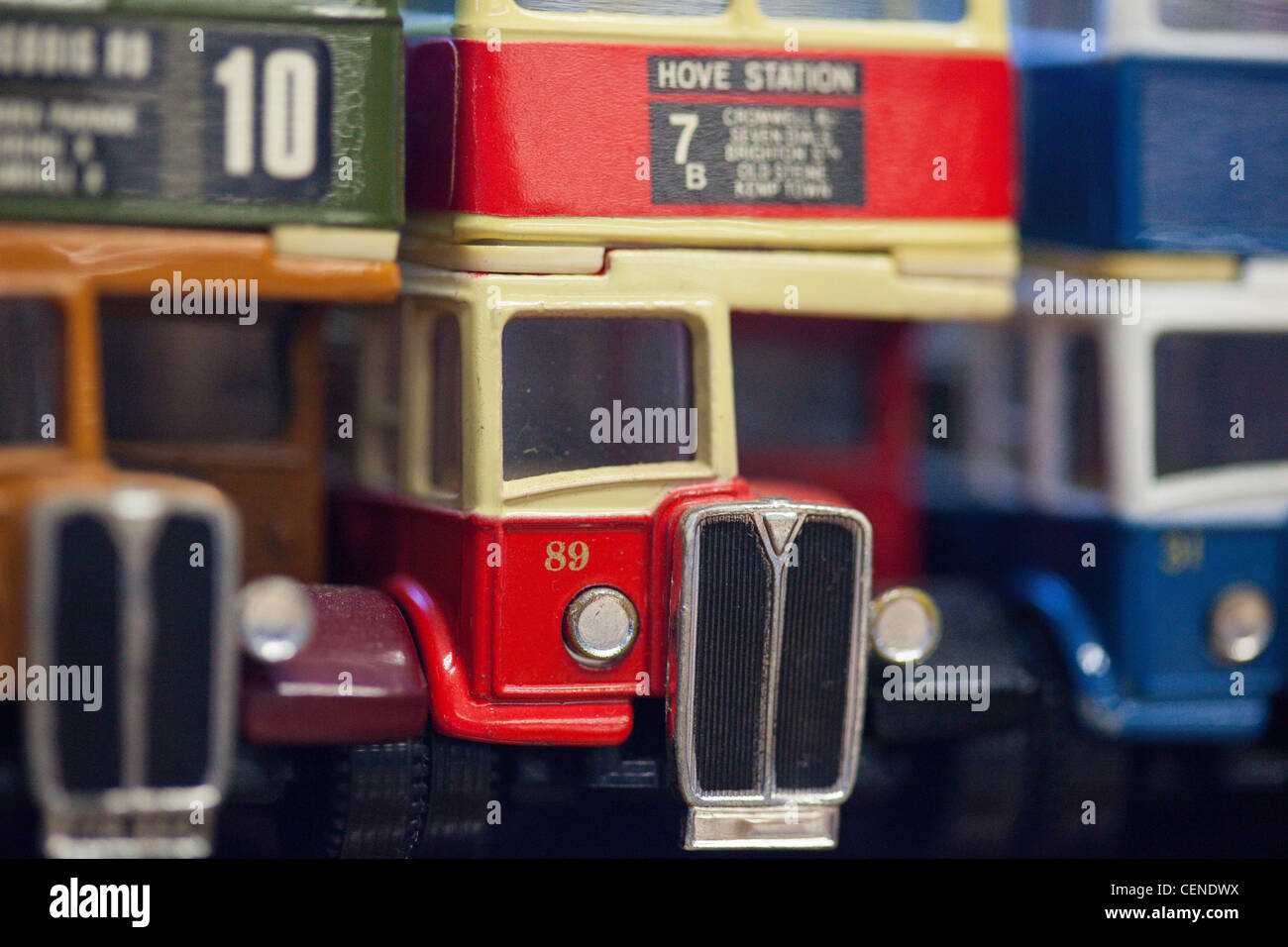 collectors Toy buses for sale on display at an Auction Montrose Scotland. 1960s bus Stock Photo