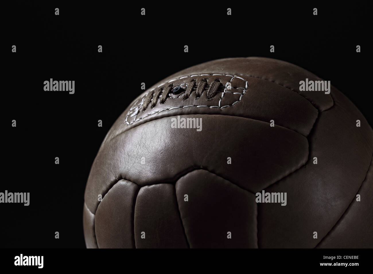 closeup image on retro leather soccer ball Stock Photo Alamy