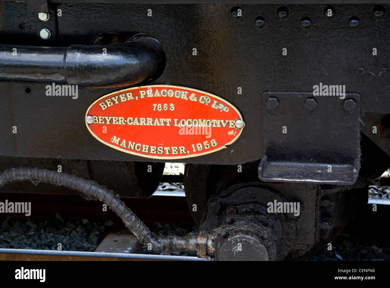 name plate on steam locomotive welsh highland railway, gwynedd north wales uk Stock Photo