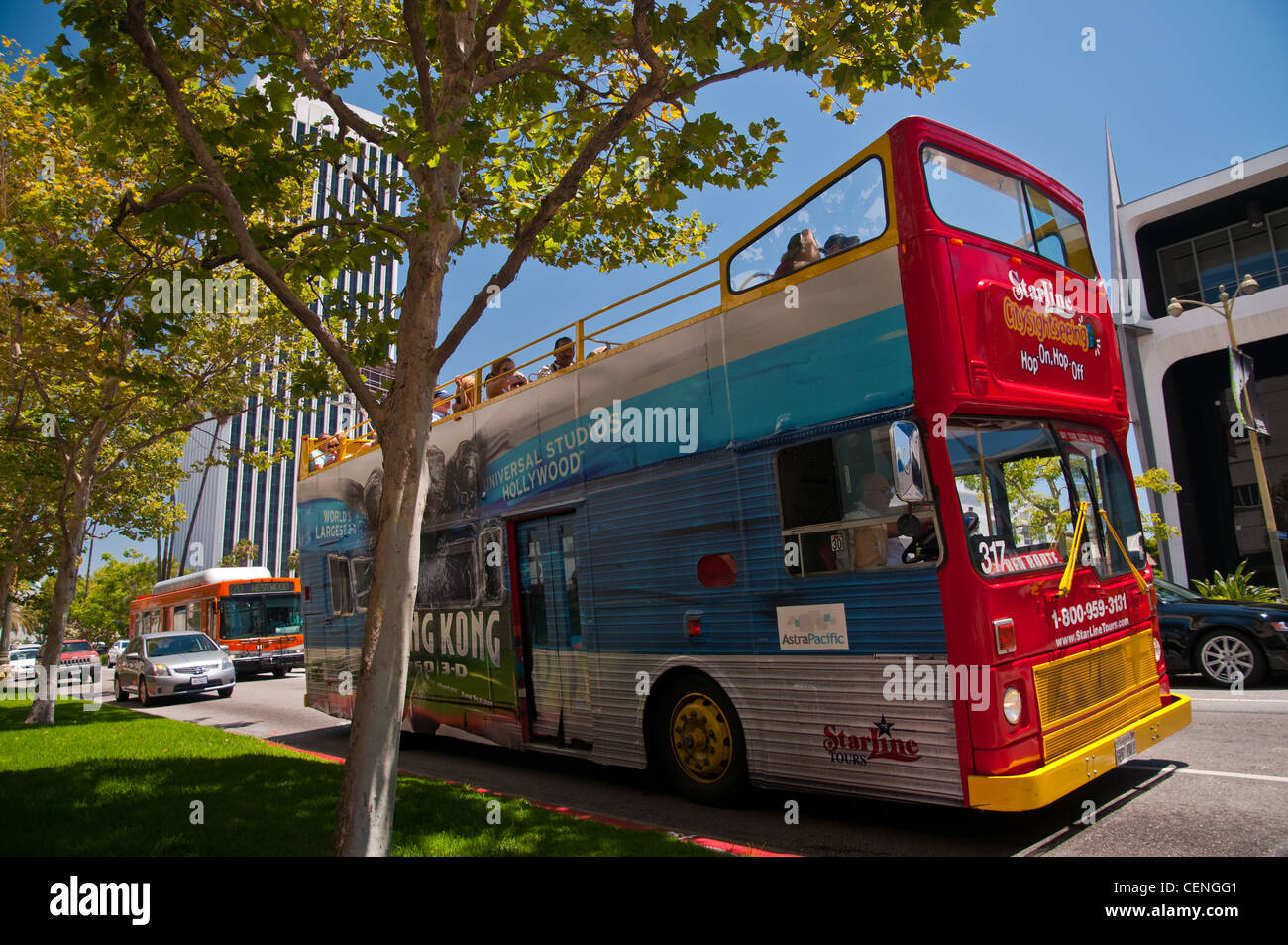 An open-top tourist bus in Los Angeles, California, USA Stock Photo