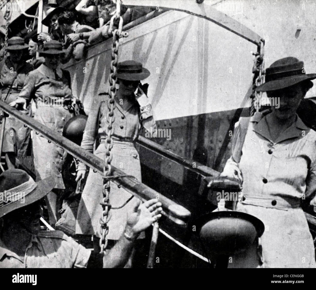 WW11. Australian Military nurses disembark from a ship in the Far East. Stock Photo