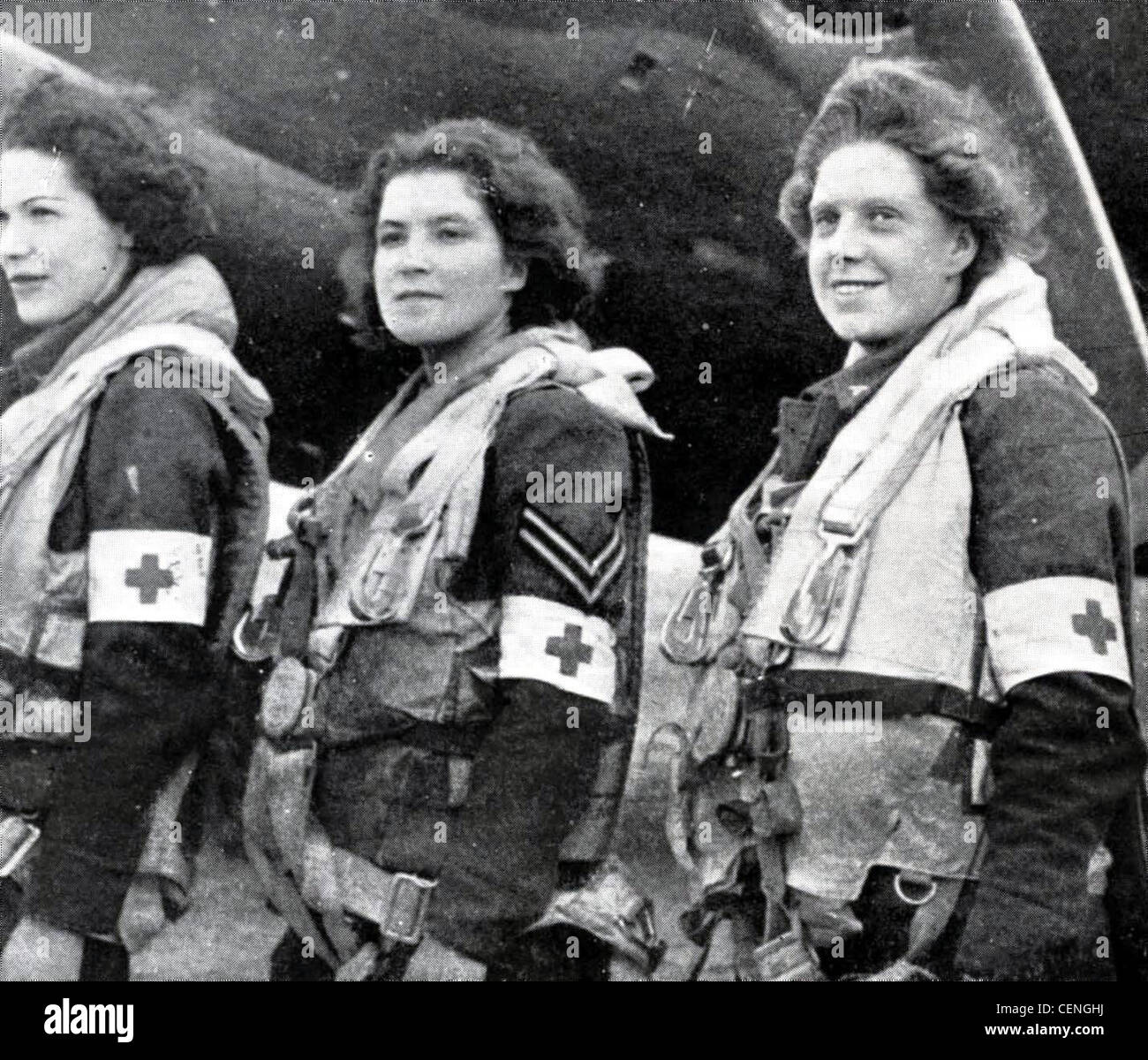 WW11. Military nurse. RAF medical flight orderlies photographed in France during the D-Day operations Stock Photo