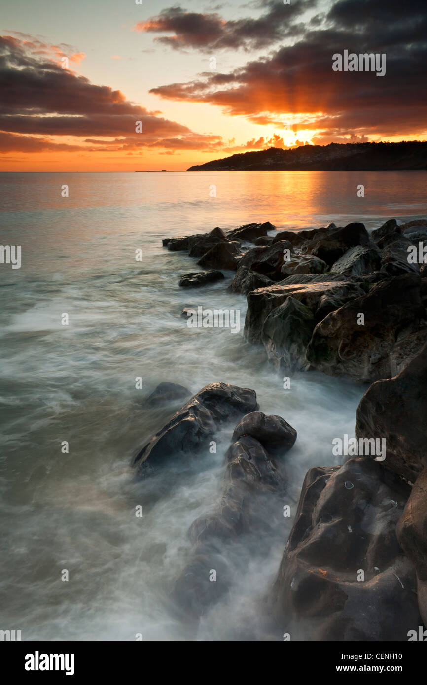 Charmouth beach sunset. Dorset. Stock Photo