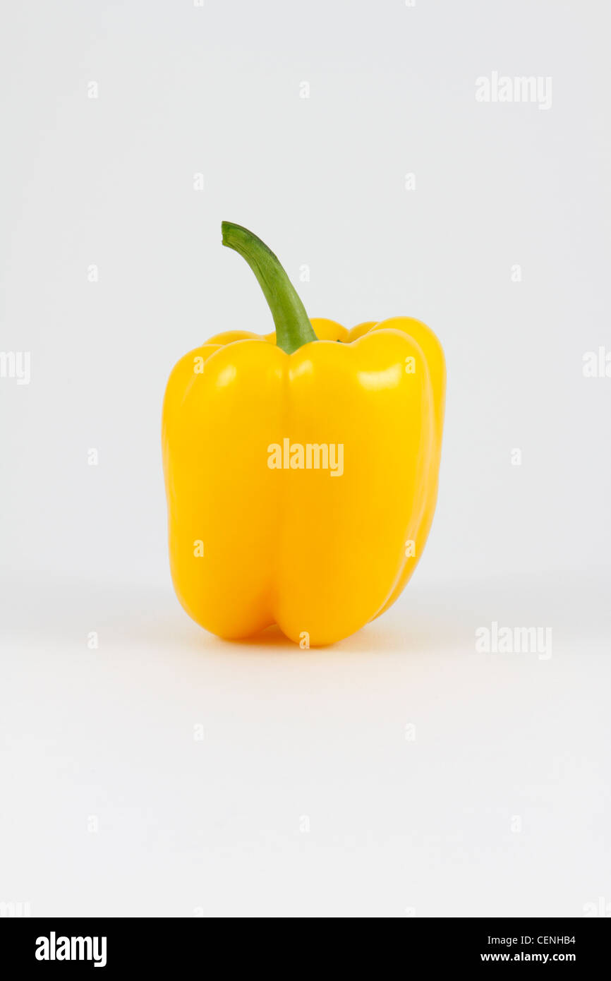 Whole yellow bell pepper, Capsicum annuum, vegetable on white background. Stock Photo