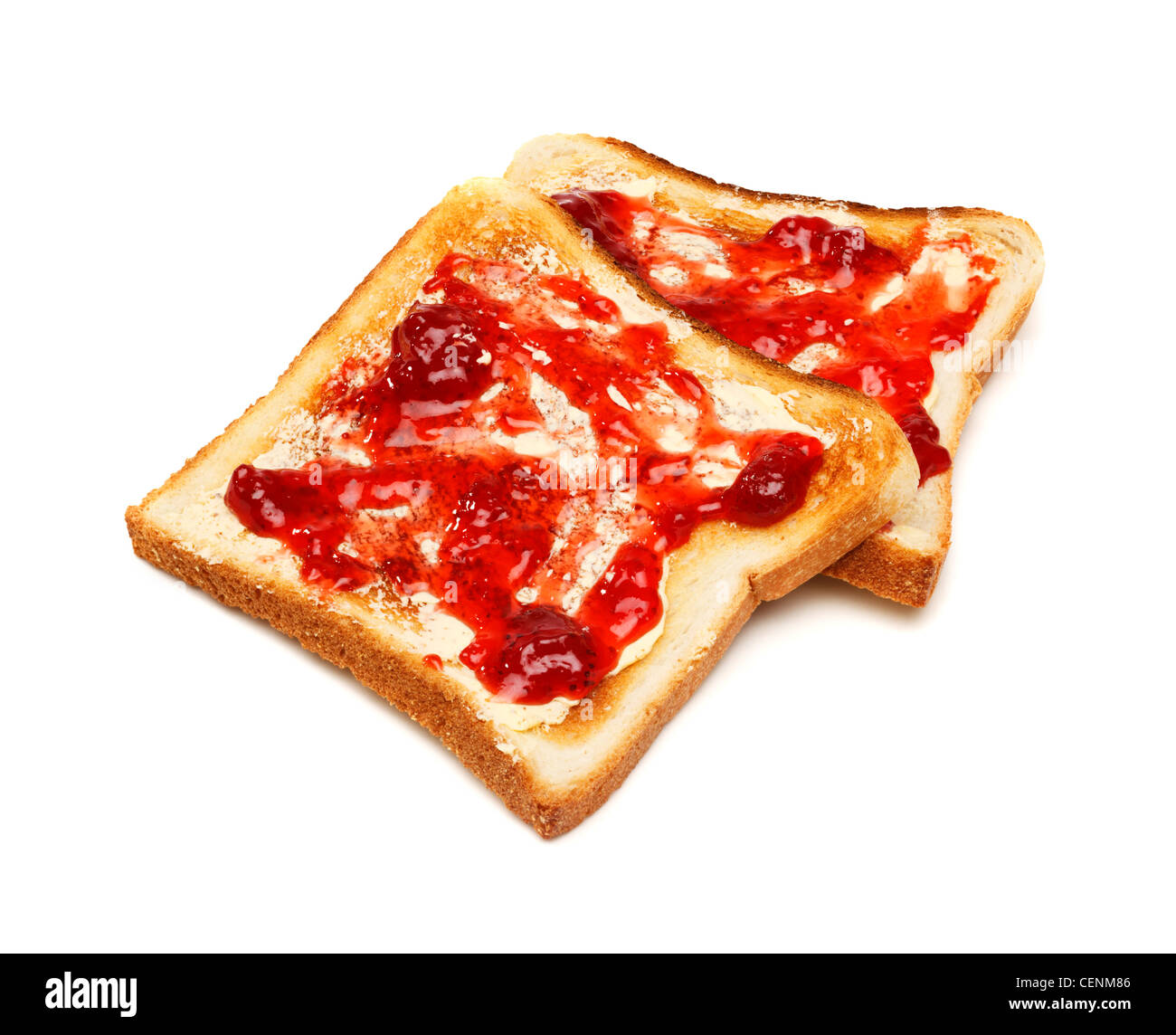 Toast and jam on white background Stock Photo