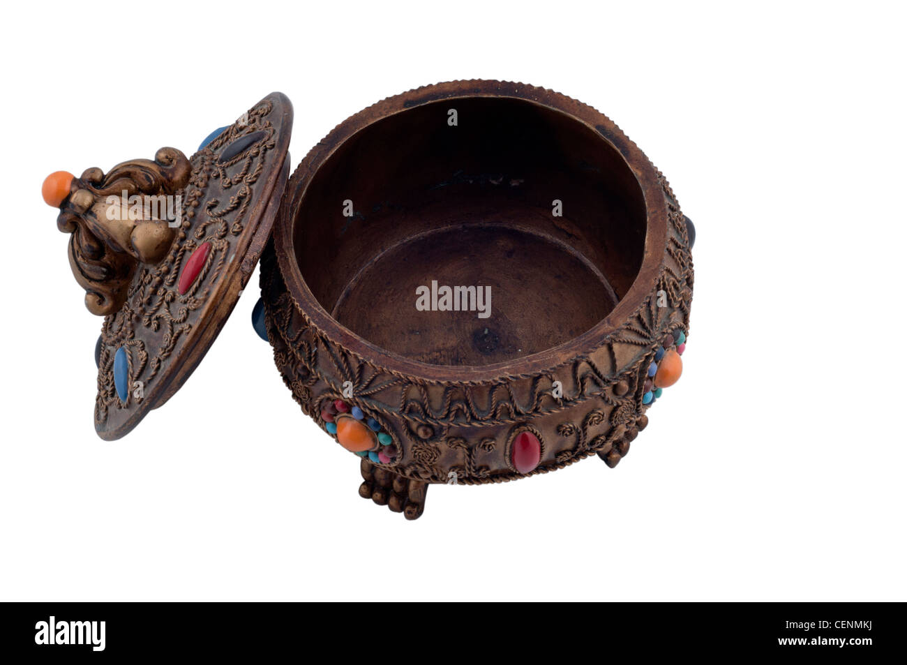 Open Antique-Style Jewelry Box – Empty Handcrafted Trinket Container Stock Photo