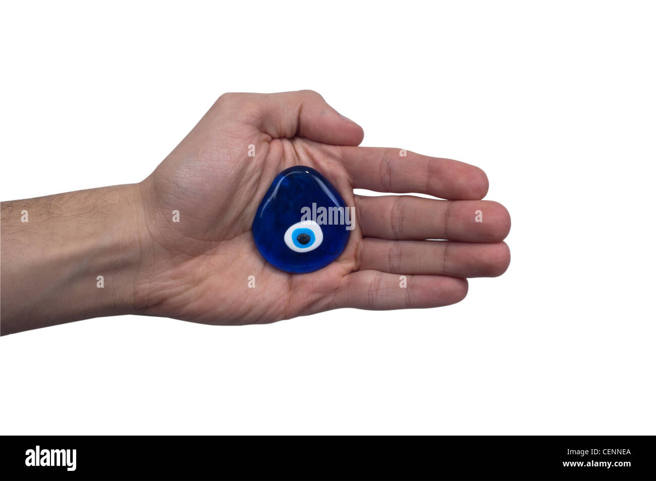 Evil Eye or Nazar amulet on the palm using by good luck in turkish culture Stock Photo