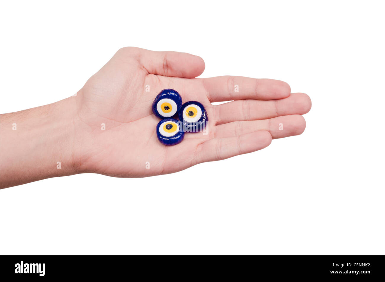 Evil Eye or Nazar amulet on the palm using by good luck in turkish culture Stock Photo