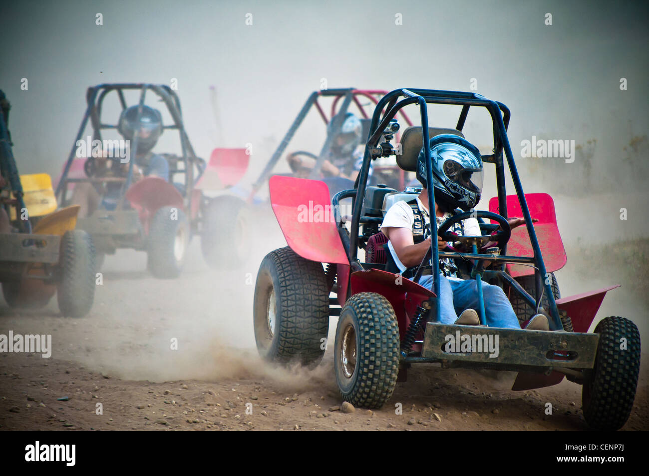 Dirt buggy in action in dusty conditions Nottinghamshire Stock Photo