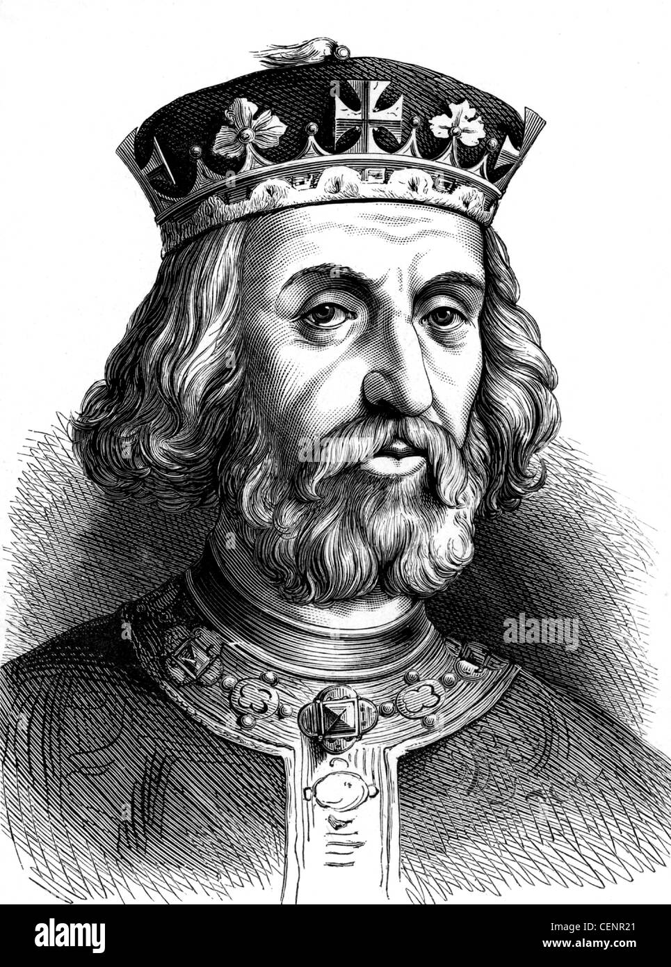 Henry III (1207-72) king of England from 1216; Wood engraving end of XIX th century - London Stock Photo