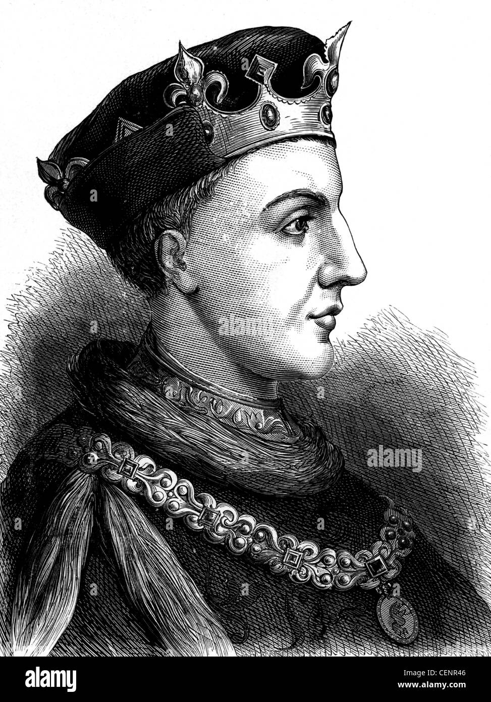 Henry V (1387-1422) king of England from 1413 Wood engraving end of XIX th century - London Stock Photo