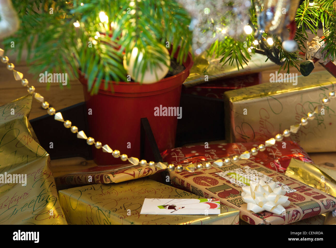 Gift Wrapped Presents Under A Real Christmas Tree Stock Photo Alamy
