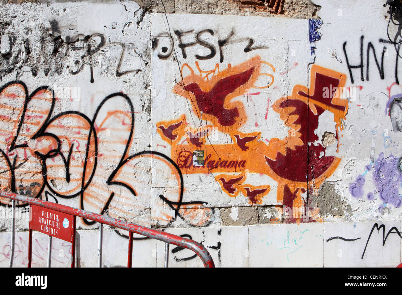 Graffiti on old wall, in central Lisbon, Portugal Stock Photo