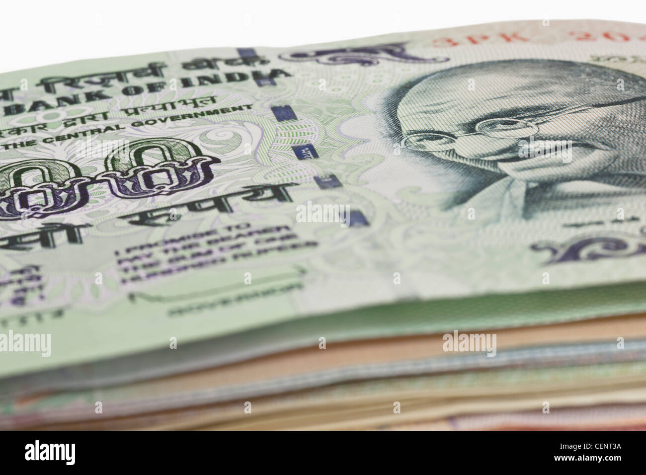 many Indian 100 rupees bills stacked, India, Asia Stock Photo