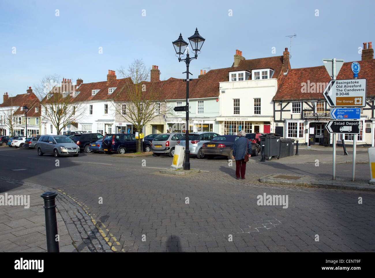 Houses and shops in Broad Street, Alresford, Hampshire, England. The