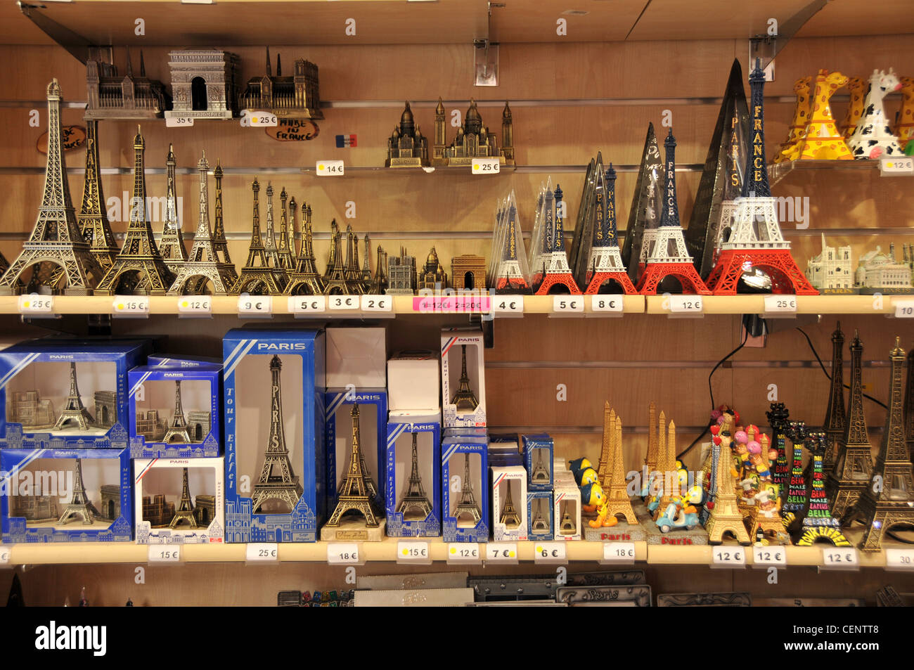 Souvenir Shop with Eiffel Tower Statues, Paris, France Stock Photo