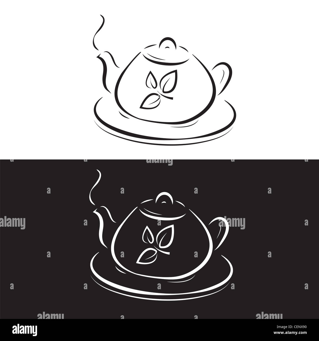 Teapot with leaves symbol isolated on black and white Stock Photo Alamy