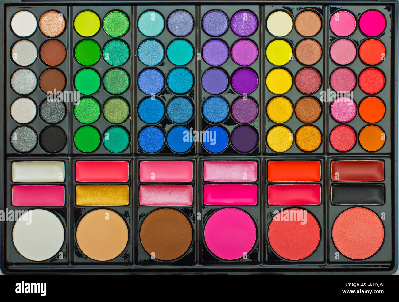 Makeup colorful eyeshadow palettes as background Stock Photo