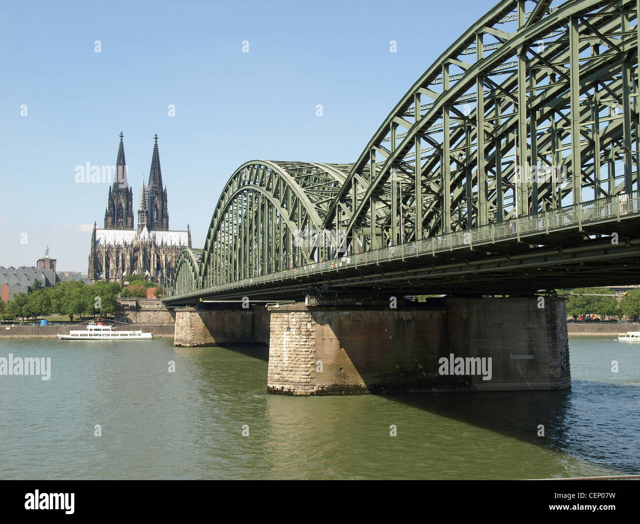 Koeln (Germany) panorama including the gothic cathedral and steel ...