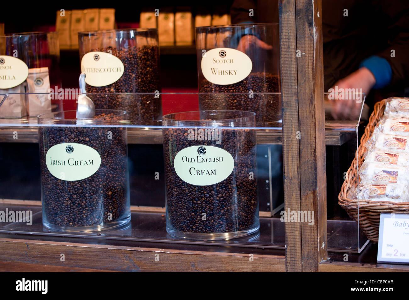 Flavoured coffee beans on sale at a Christmas market in Leeds, West