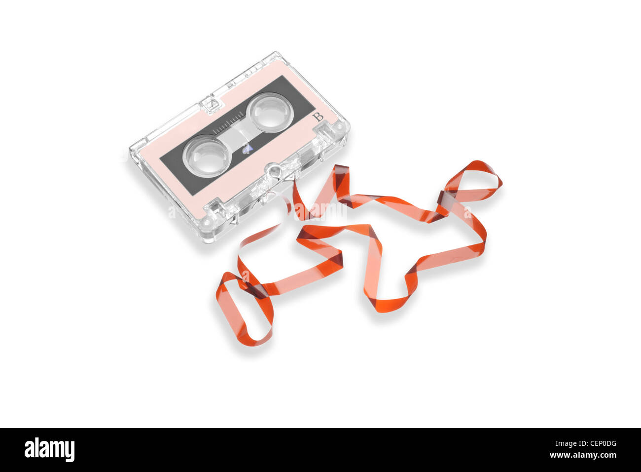 Audio tape cassette with subtracted out tape isolated on white background Stock Photo