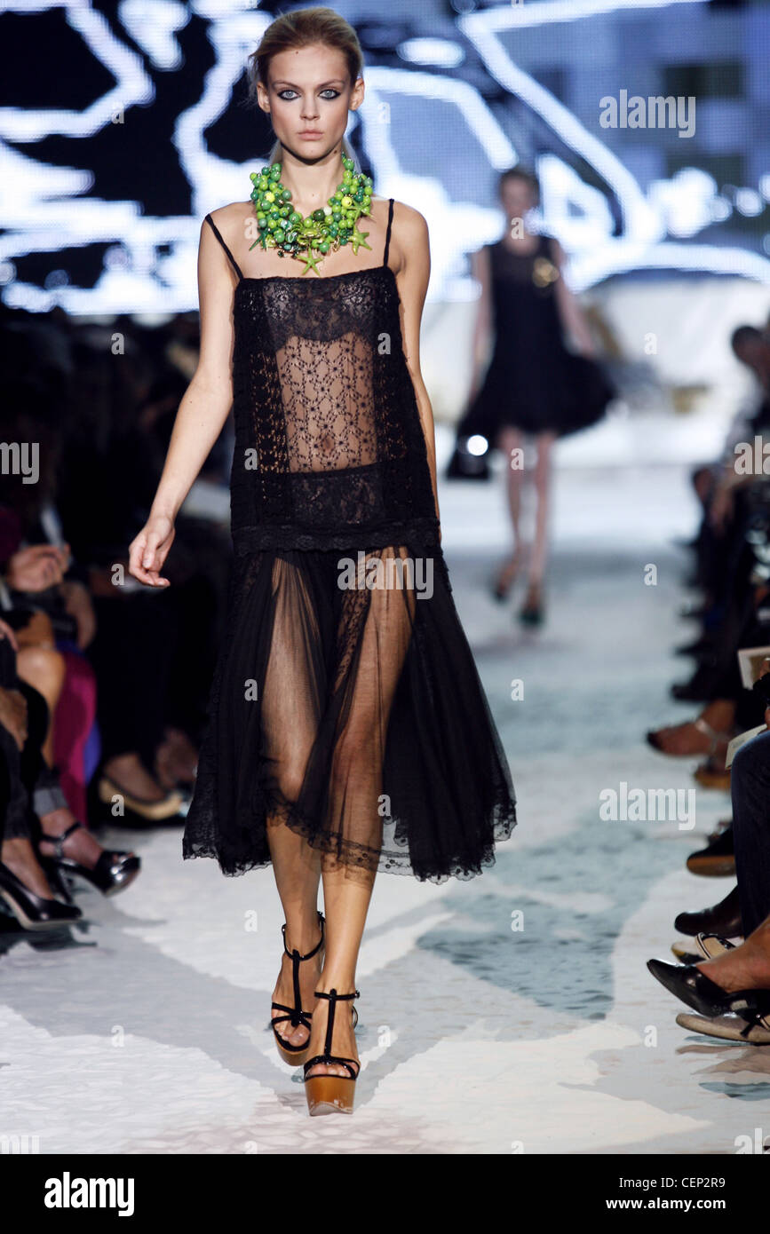 Just Cavalli Milan Ready to Wear Spring Summer Black sheer strappy dress  and platform t bar shoes Stock Photo - Alamy