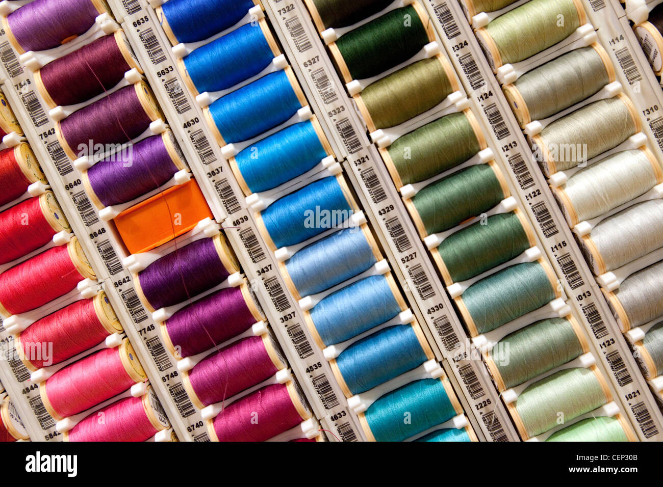 Rolls of cotton sewing thread for sale, UK Stock Photo Alamy