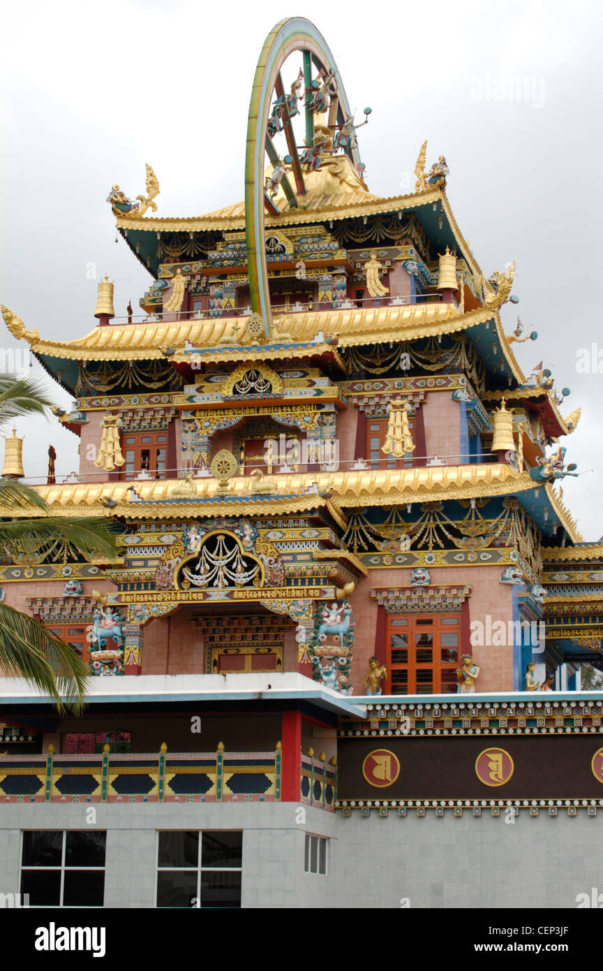 Golden Temple ,Namdroling Monastery,Bylukuppe,Kushalnagar,coorg,Karnataka,India. in the Tibetan refugee resettlement. Stock Photo
