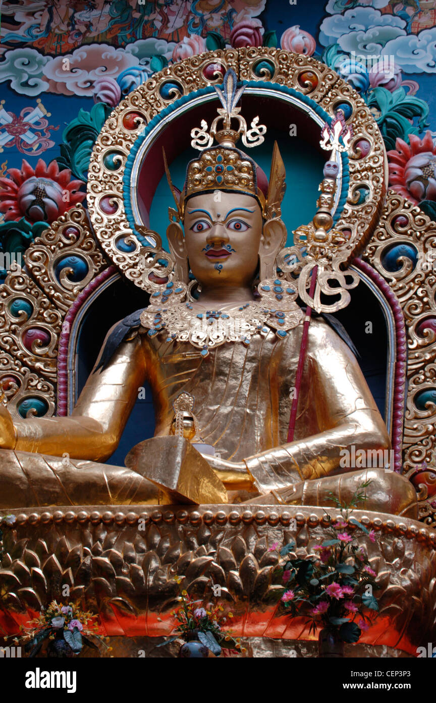 Padmasambhava(Rinpoche) statue in Namdroling Tibetan Monastery (refugee settlement),Bylukuppe,Kushalnagar,Coorg ,Karnataka,India Stock Photo