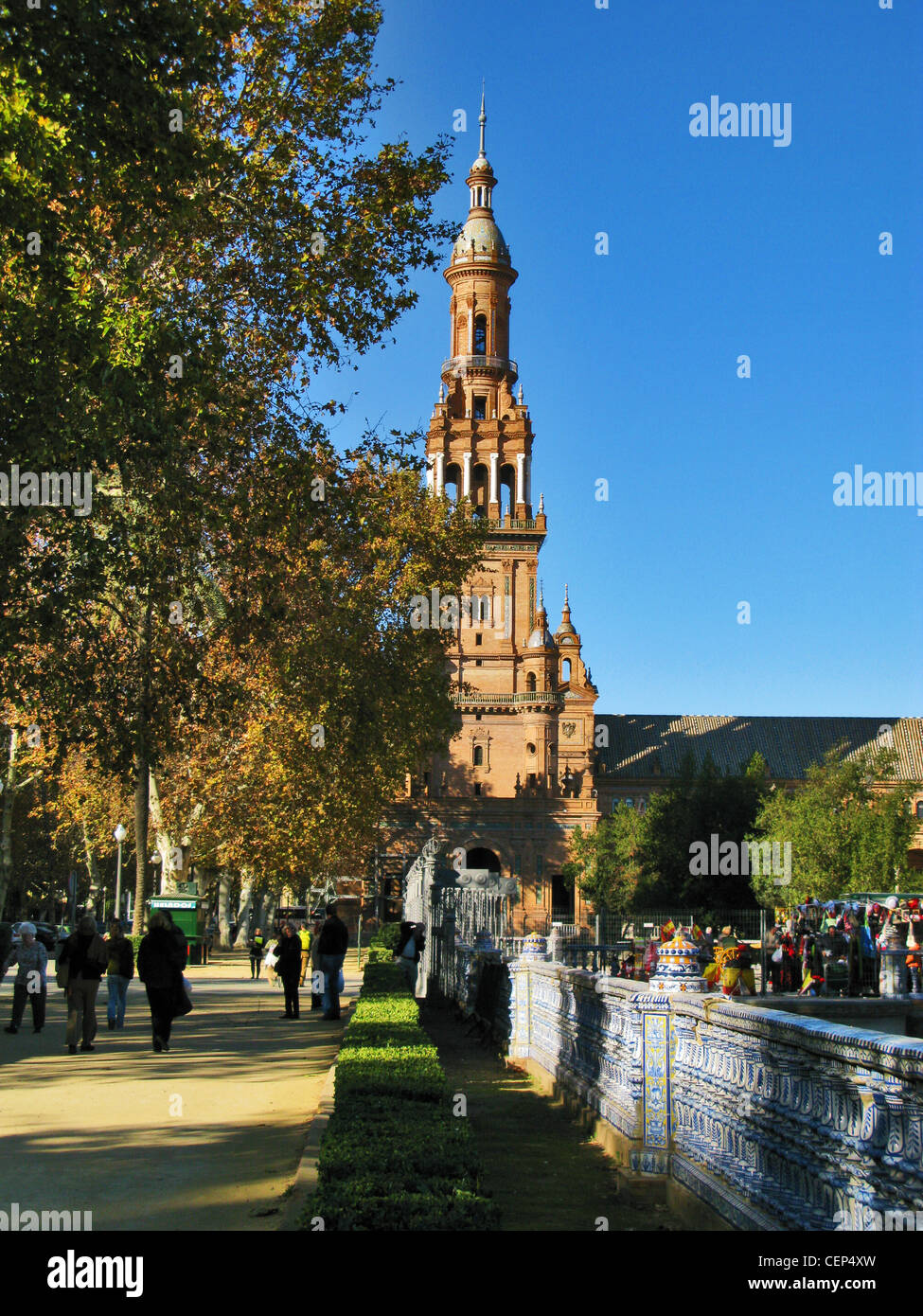 Spain, Seville, Plaza de Espana with trees and parkland Stock Photo