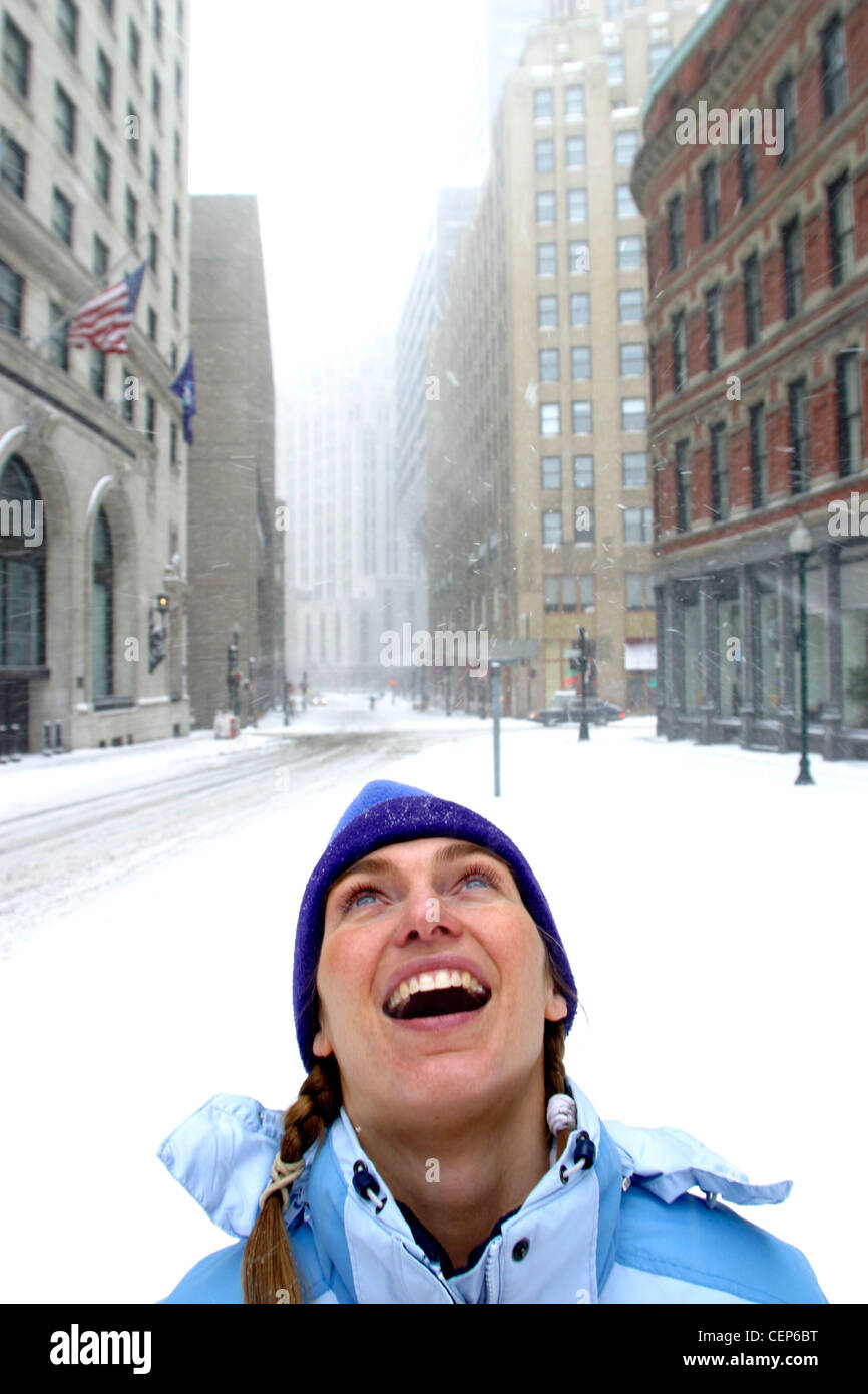 Girl catching snowflakes tongue hi-res stock photography and images - Alamy
