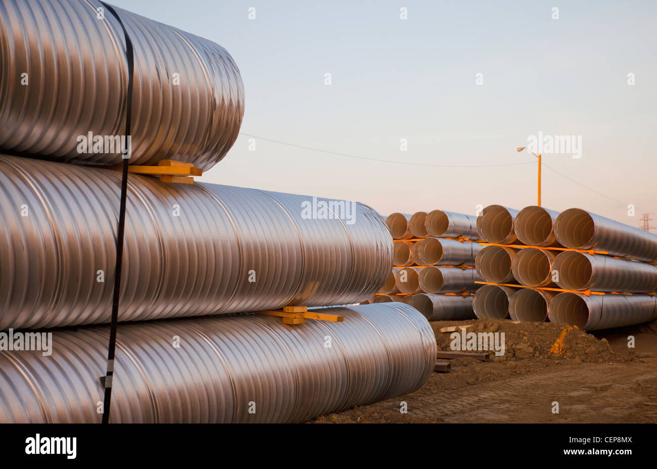 culvert pipe used in road construction; edmonton, alberta, canada Stock