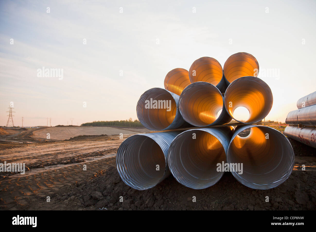 culvert pipe used in road construction; edmonton, alberta, canada Stock