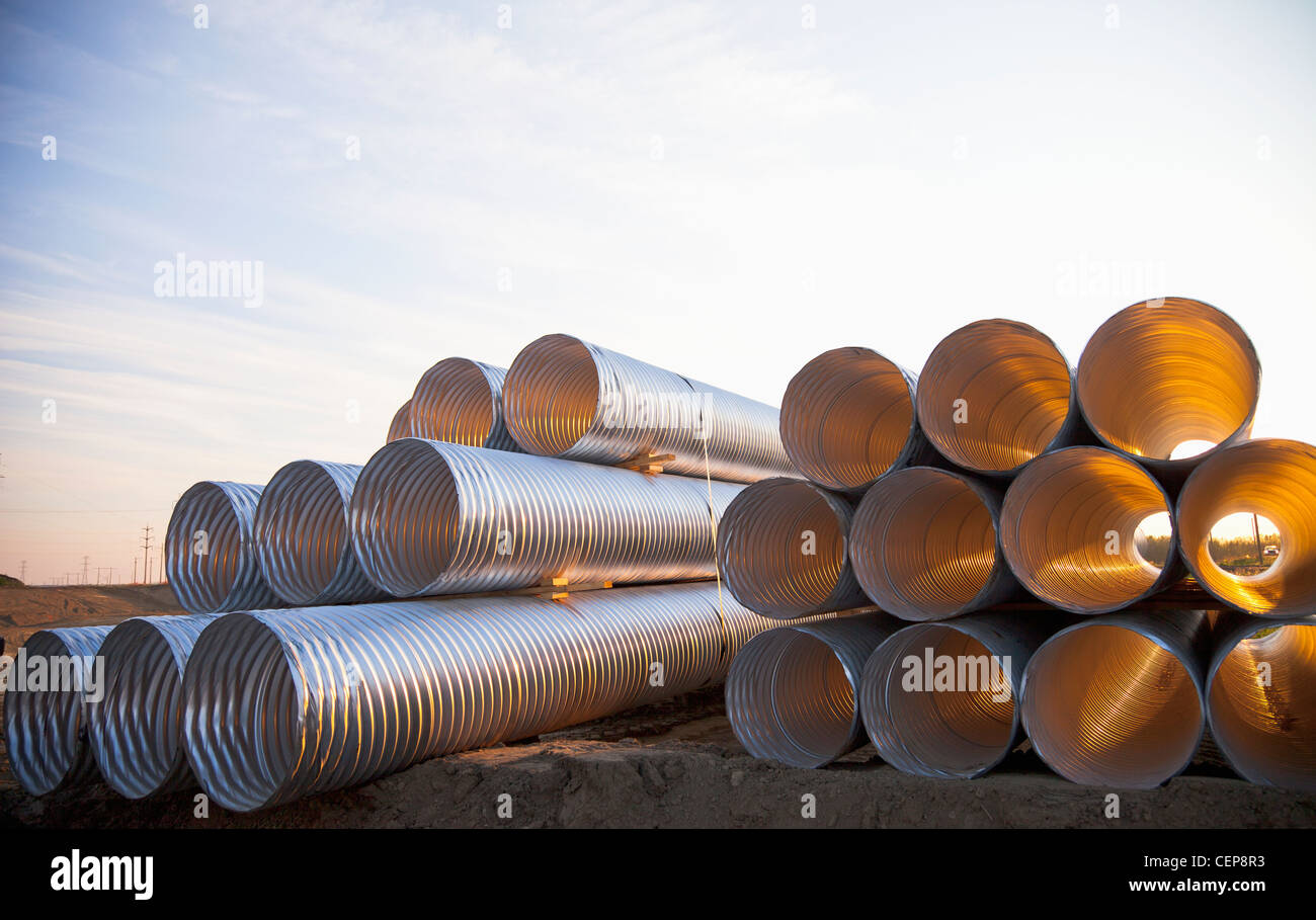 culvert pipe used in road construction; edmonton, alberta, canada Stock