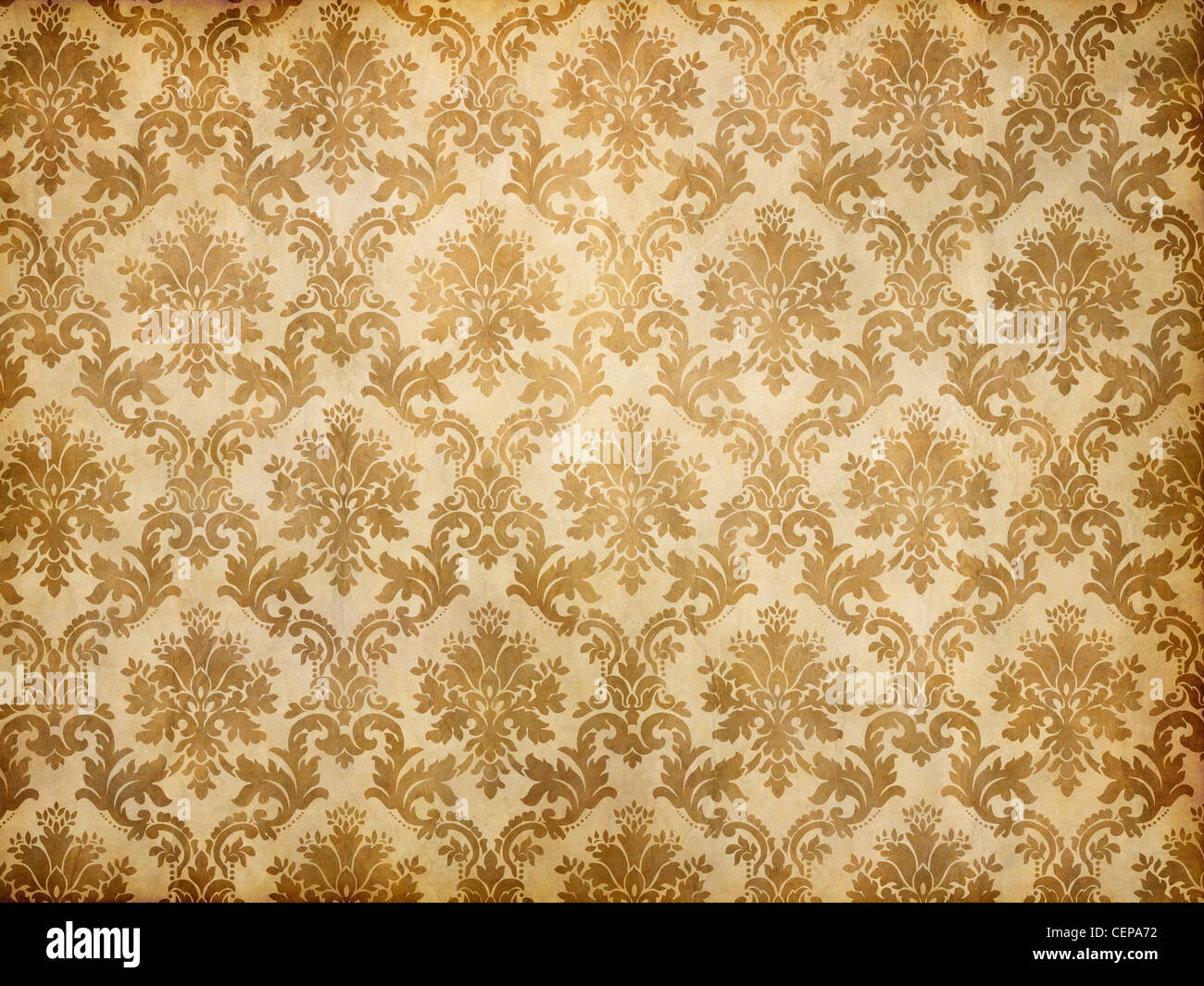 old brown and yellow damask patterned wallpaper Stock Photo Alamy