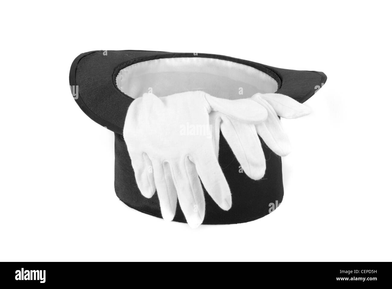 Black magic hat and white gloves isolated on a white background Stock ...
