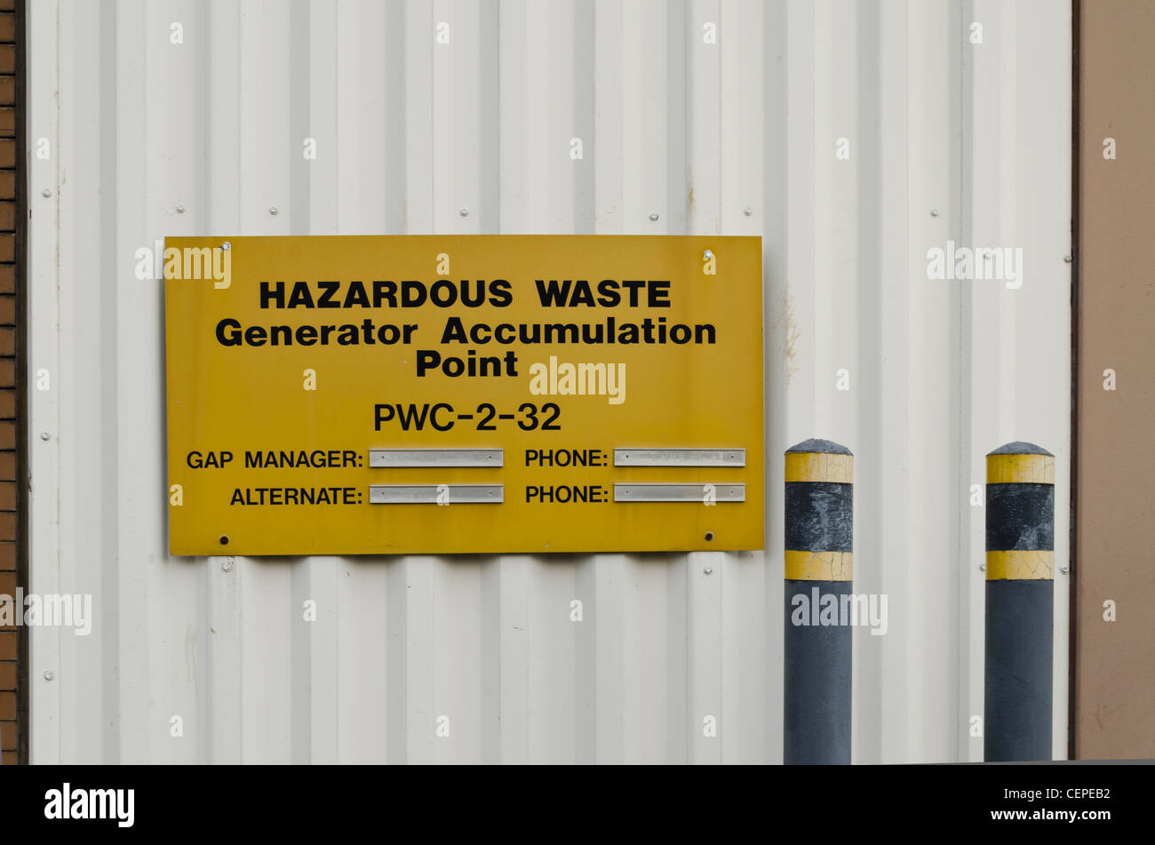Hazardous waste generator accumulation point sign Stock Photo Alamy