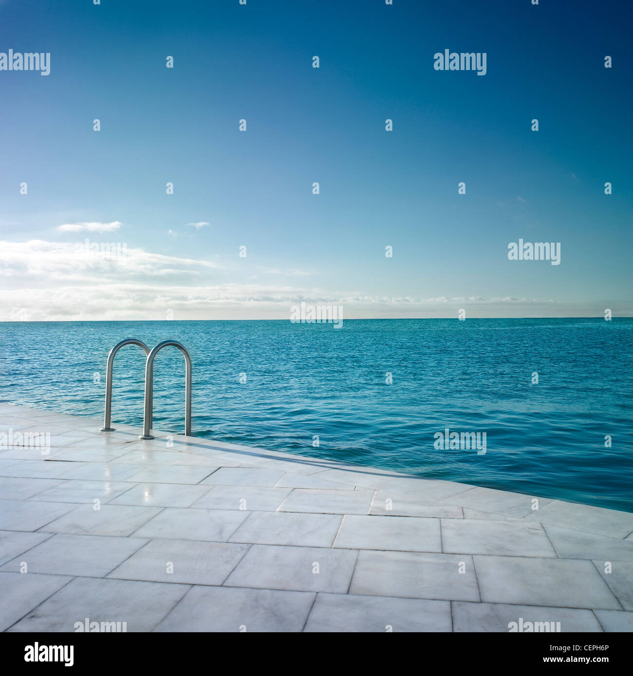 Baths area in Barcelona coast. Evocative image of a large pool Stock Photo