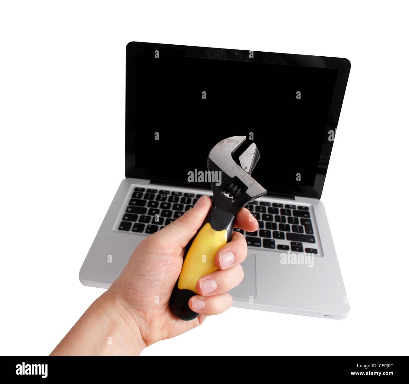 Man Fixing Computer Stock Photo Alamy