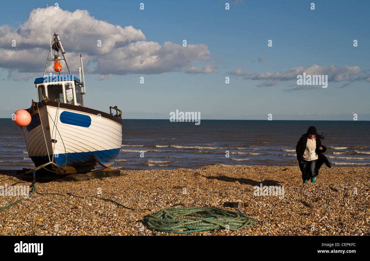 fishing boat on the beach in Dungeness in Kent Stock Photo - Alamy