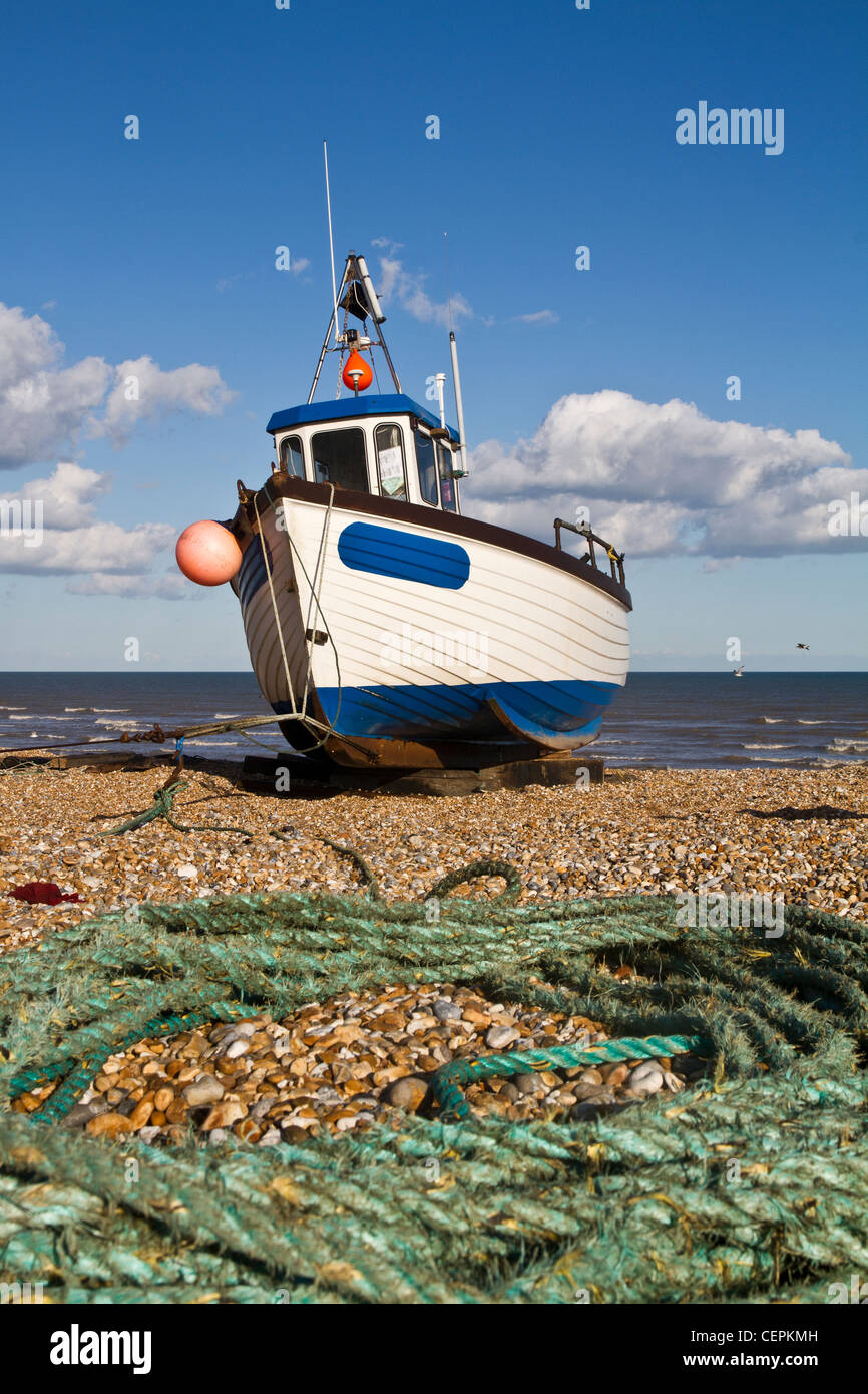 fishing boat on the beach in Dungeness in Kent Stock Photo - Alamy